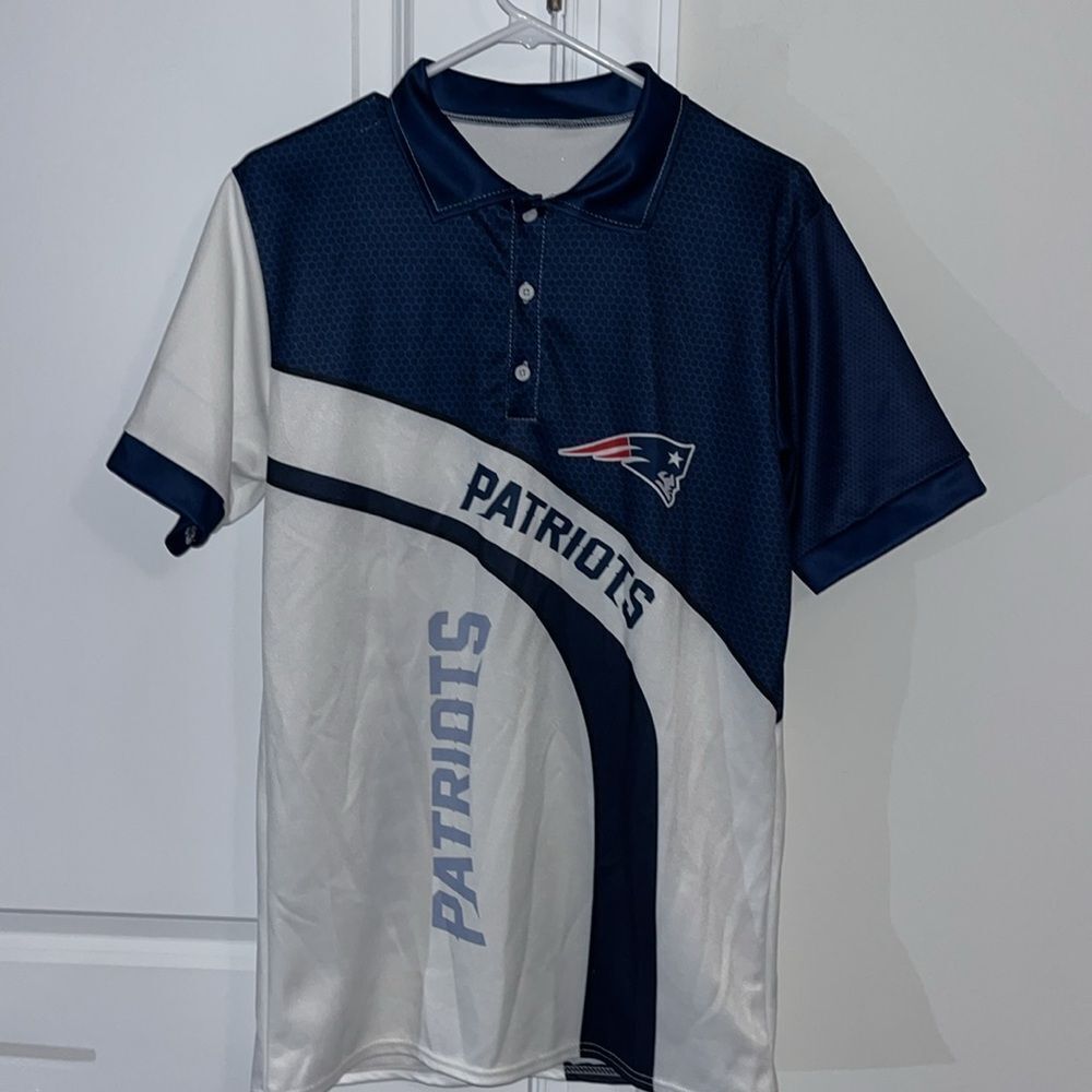 Generic Tailgate AOP New England Patriots Mens Tennis golf shirt Red White Blue